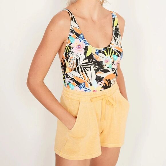 Old Navy One Piece Swimsuit Size XL Scoop Neck High Leg Tropical Floral Print - Picture 4 of 11